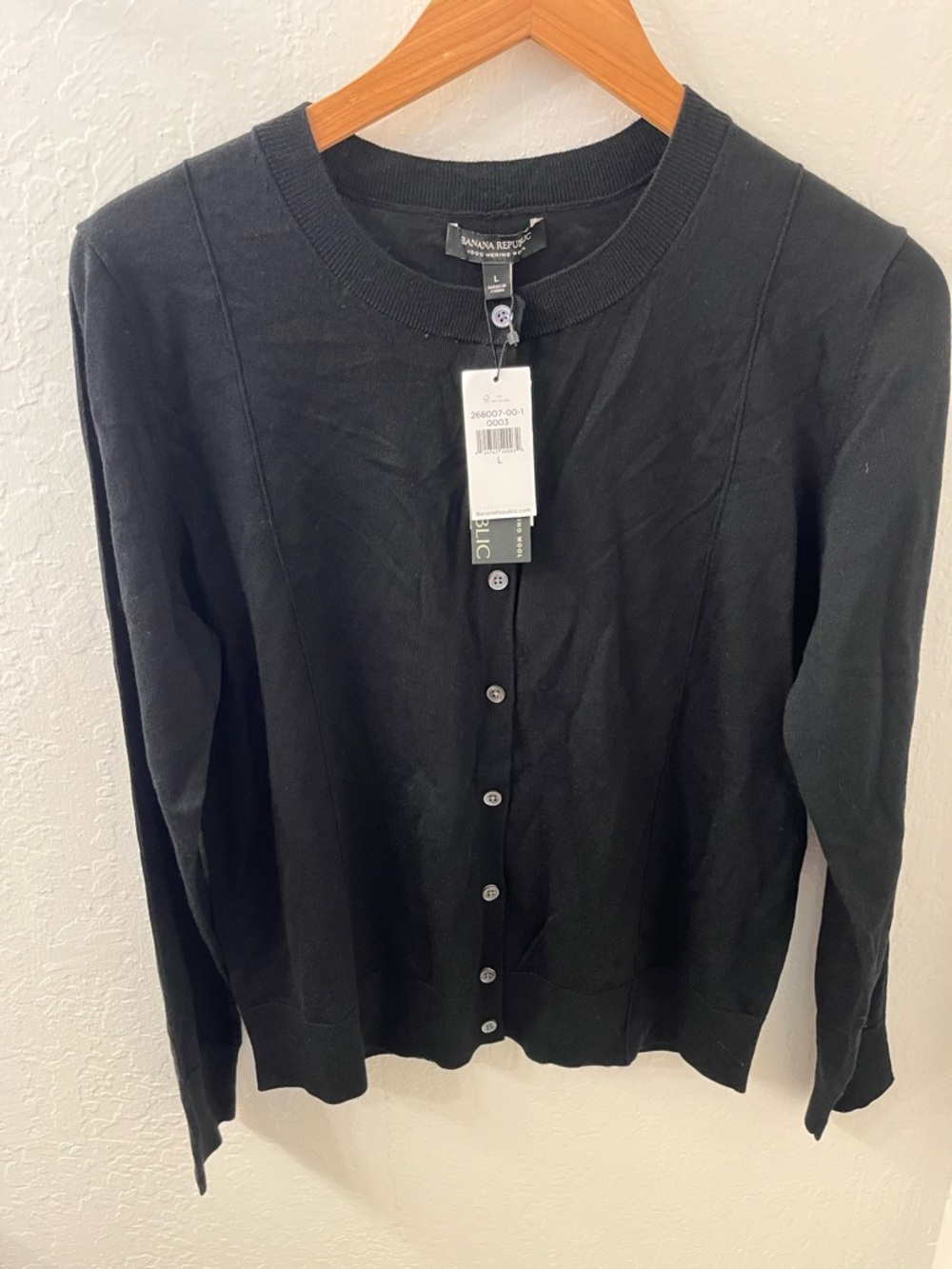 Banana Republic 100% Merino Wool Black  Button-Front Knit Cardigan